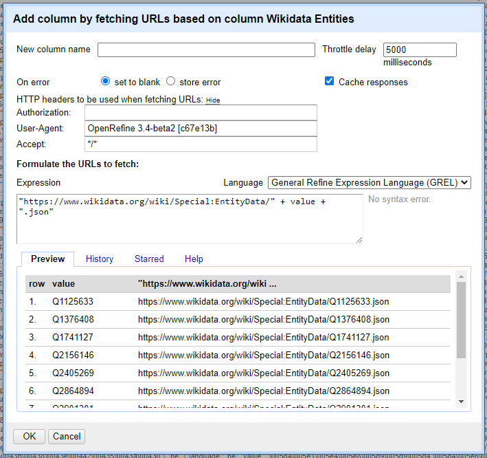 A screenshot of the settings window for fetching URLs.